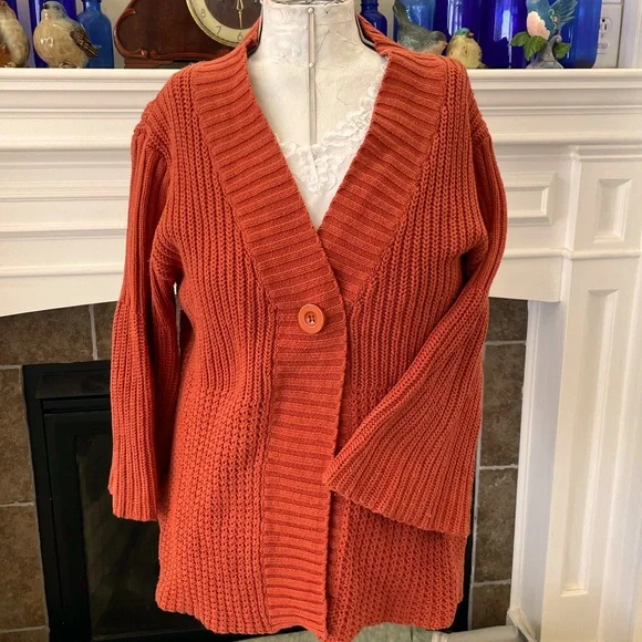 Dress Barn XL burnt orange sweater, one snap in front, bell sleeves. - Picture 1 of 8